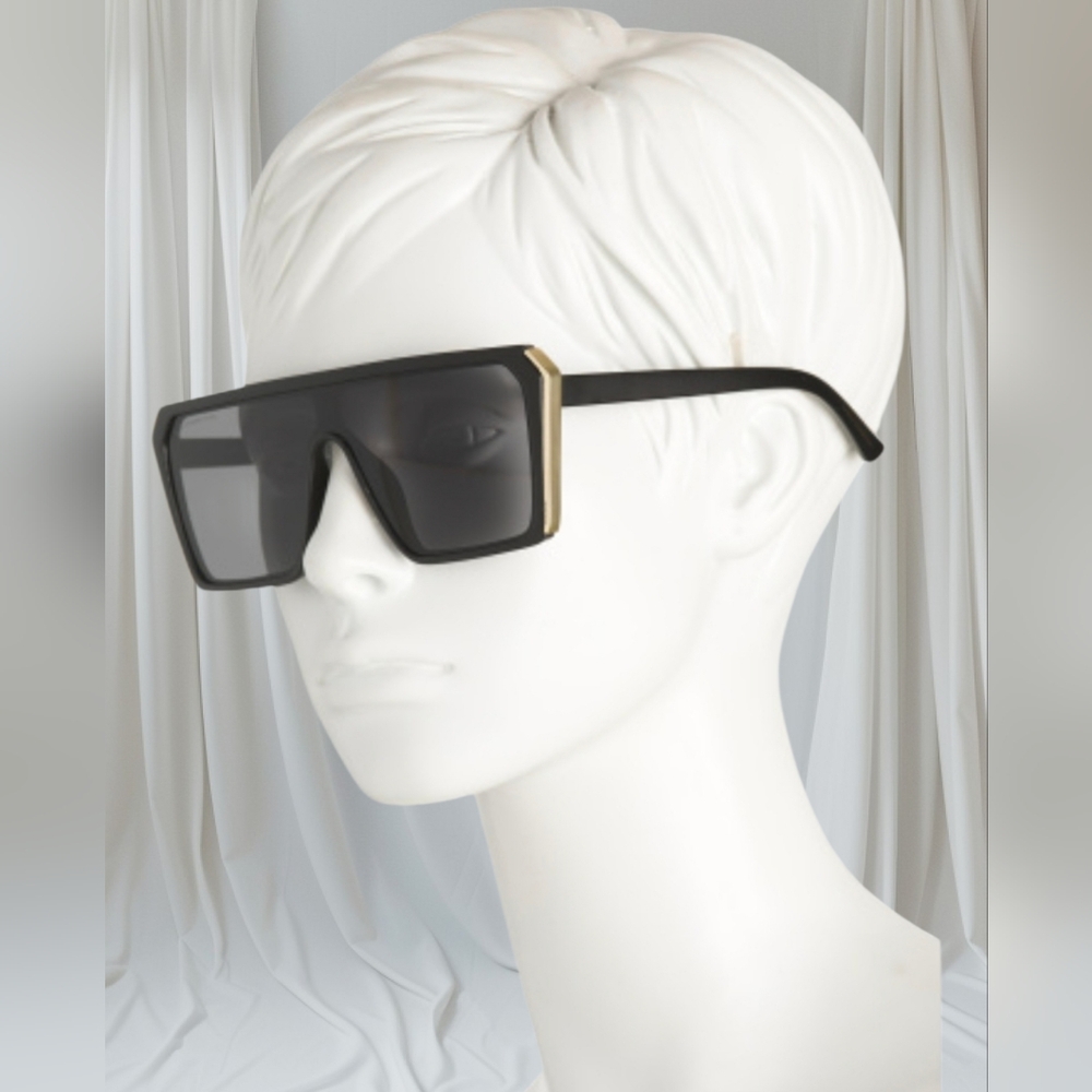 French Connection Black and Gold Oversized Square Sunglasses